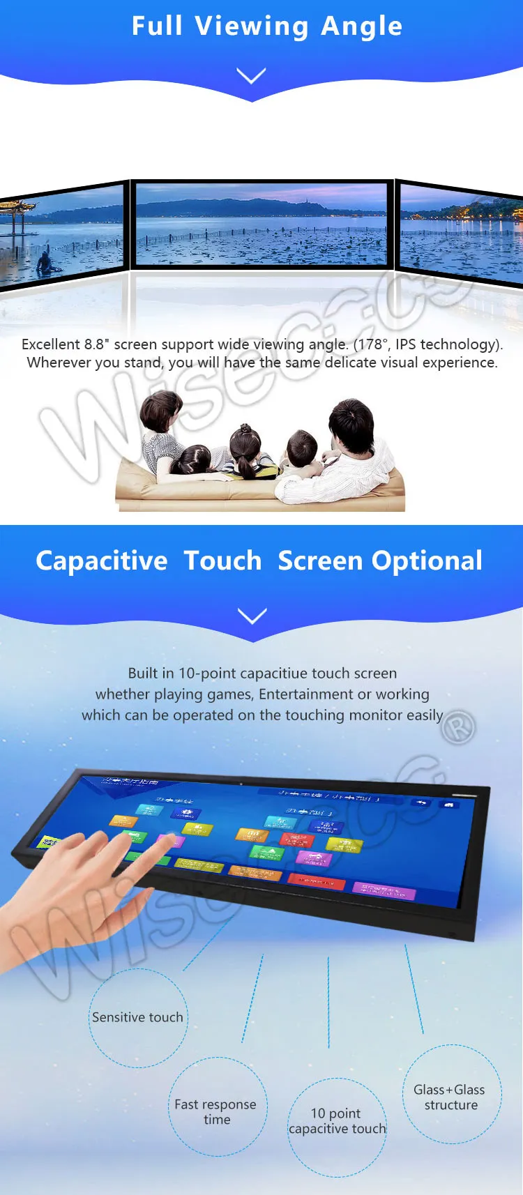 8.8 Inch Stretched Bar Display 1920x480 MIPI 40 Pins High Brightness IPS Bar LCD Panel