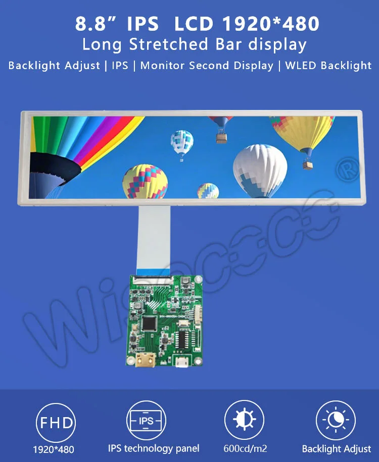 8.8 Inch Stretched Bar Display 1920x480 MIPI 40 Pins High Brightness IPS Bar LCD Panel