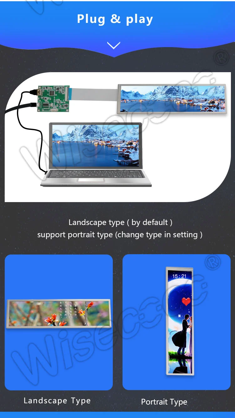 8.8 Inch Stretched Bar Display 1920x480 MIPI 40 Pins High Brightness IPS Bar LCD Panel