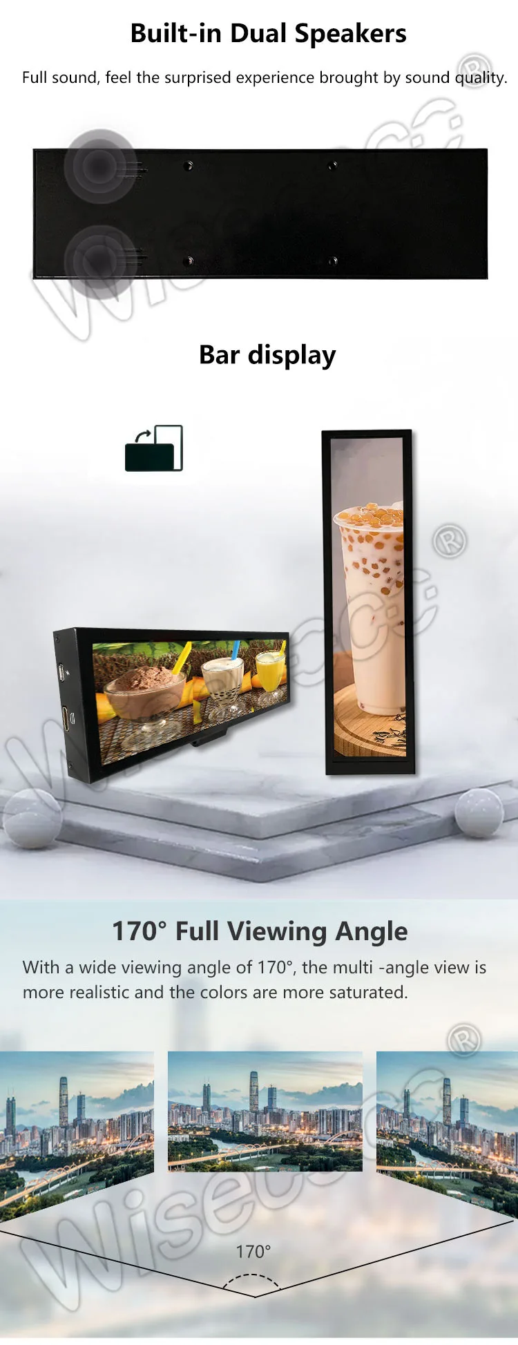 8.8 Inch Stretched Bar LCD Display 1920x480 Ultra Wide Mini Portable LCD Touch Monitor