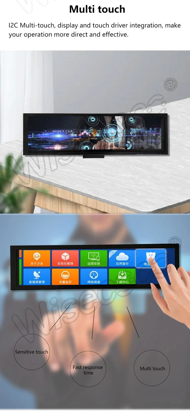 8.8 Inch Stretched Bar LCD Display 1920x480 Ultra Wide Mini Portable LCD Touch Monitor