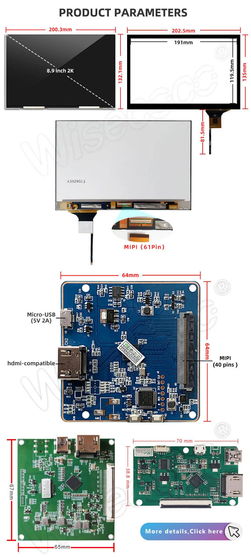 8.9 Inch 2k IPS LCD Display Capacitive Touch Screen