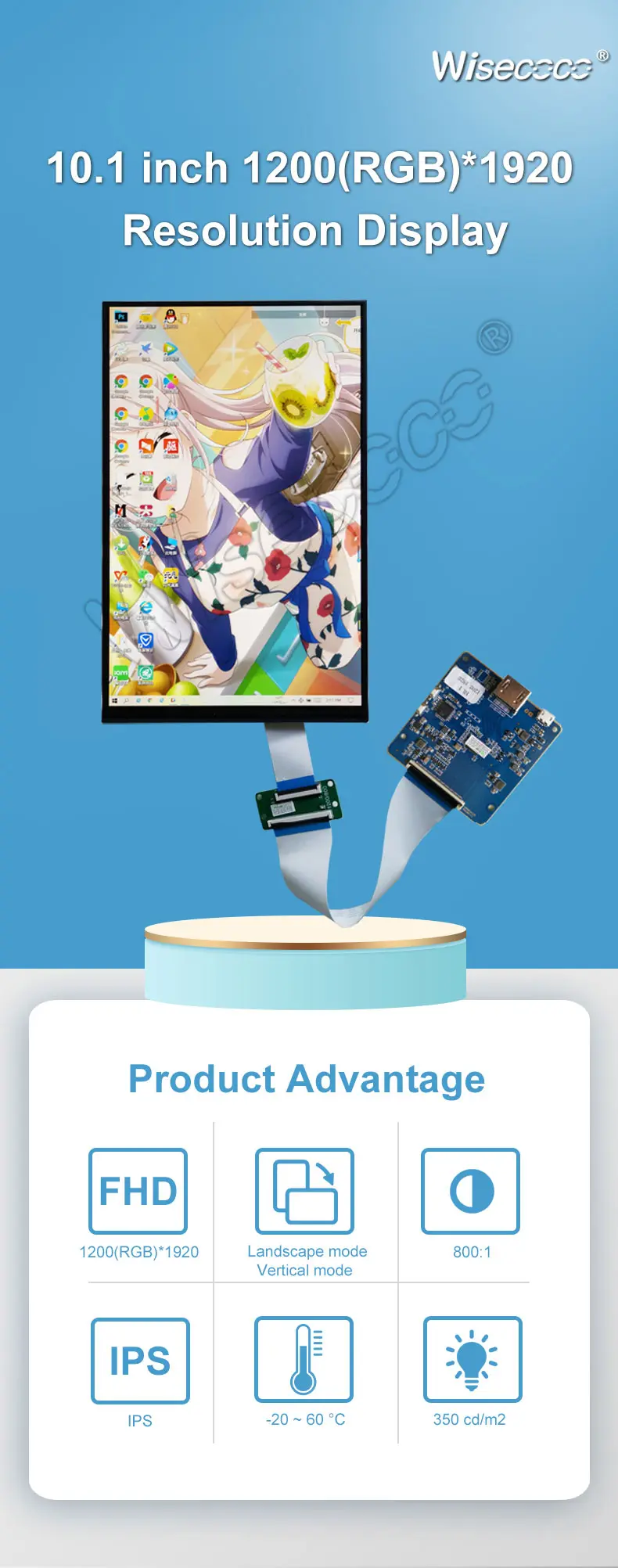 10.1" FHD IPS Display 1200x1920 TFT LCD Module