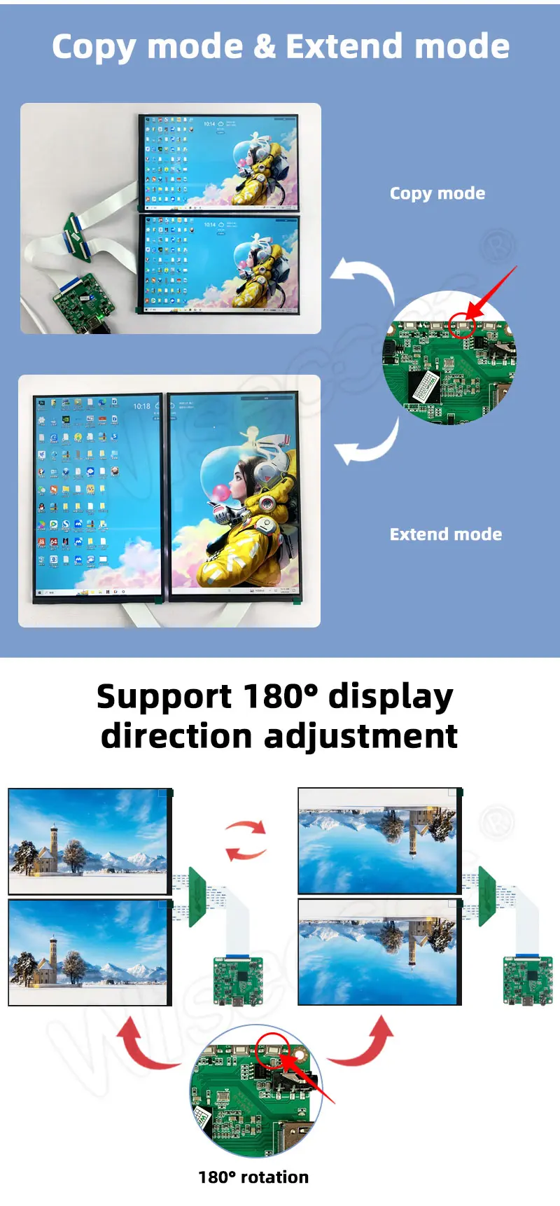 10.1 Inch IPS Dual Screen Display 1280×800 MIPI LCD Module with Driver Board Support Mirror & Extend Mode