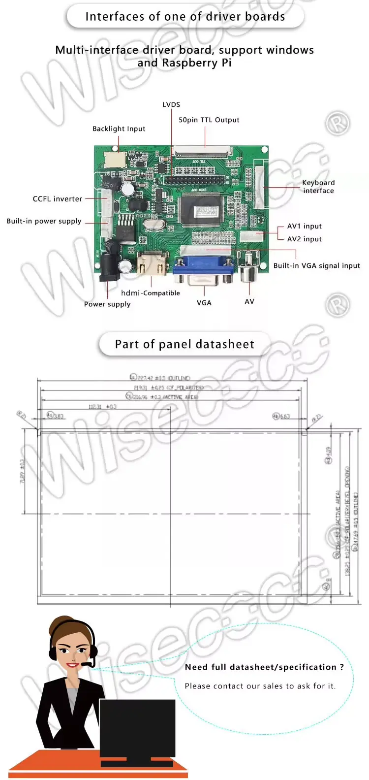 10.1 Inch 1280x800 IPS TFT LCD Screen Display WLED Backlight LVDS Interface LCD Module with Driver Board