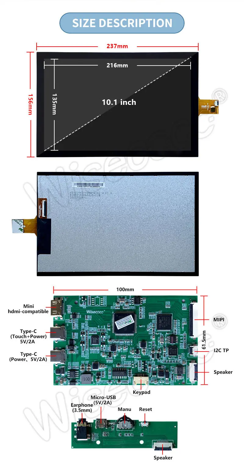 10.1 Inch IPS 1280x800 Touch LCD Display 350 Nit Capacitive Touch Screen