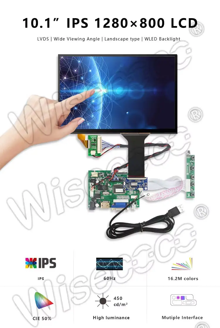 10.1 Inch 1280x800 IPS Touch Screen TFT Lcd Display LVDS Landscape LCD Module