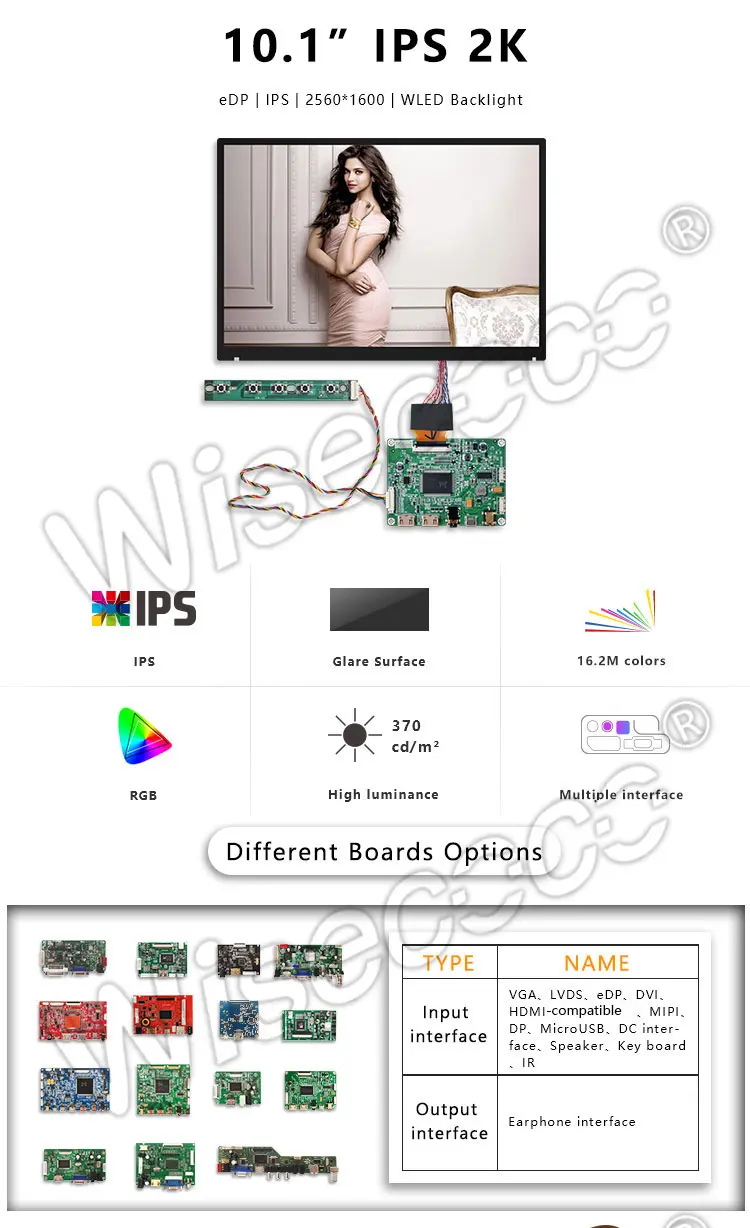 Wisecoco 10.1 Inch 2560x1600 2K Ips Tft LCD Display Screen