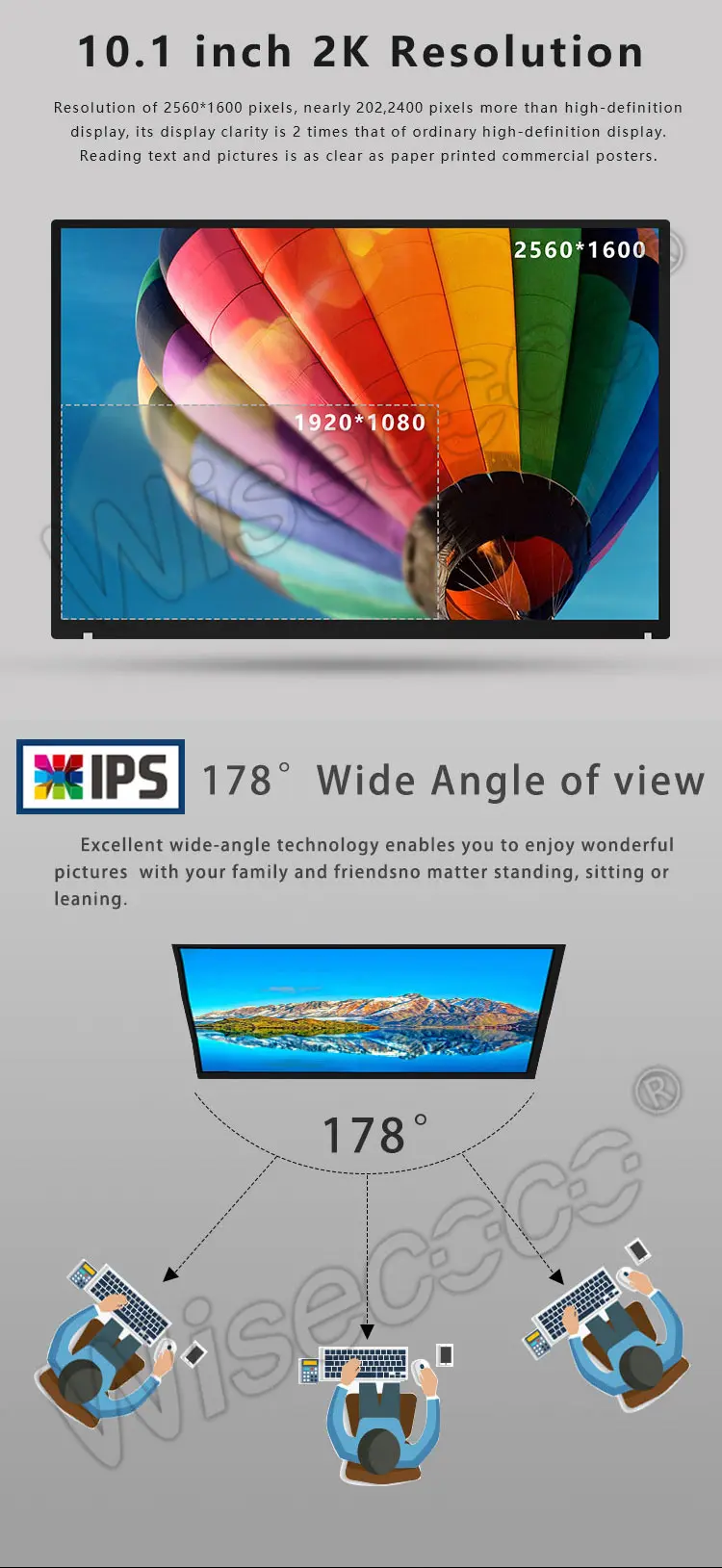 Wisecoco 10.1 Inch 2560x1600 2K Ips Tft LCD Display Screen