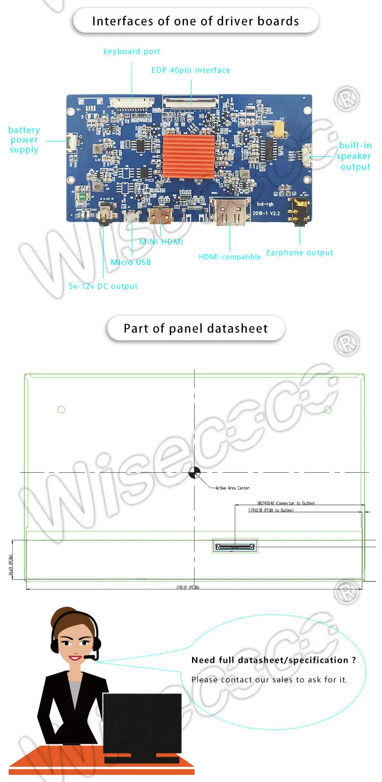 10.1 Inch 4k UHD LCD 3840x2160 Edp 40 Pin 10.1" Ips TFT LCD Display Module Panel