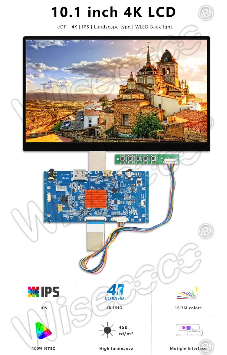 10.1 Inch 4k UHD LCD 3840x2160 Edp 40 Pin 10.1" Ips TFT LCD Display Module Panel