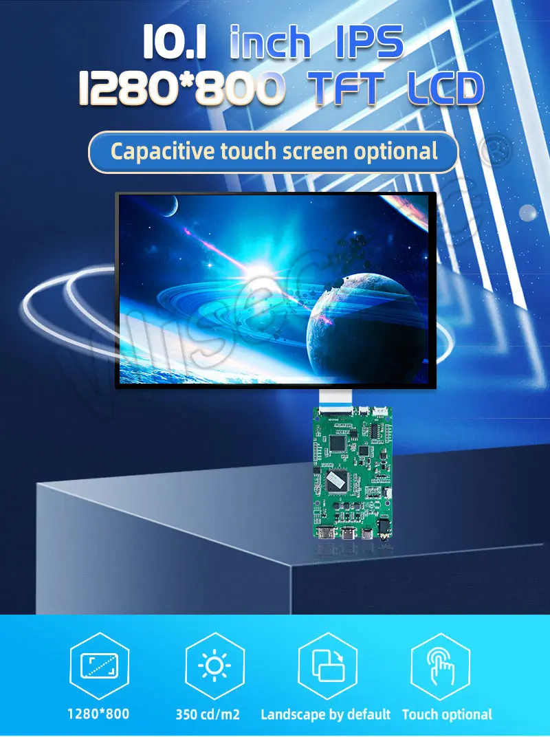 10.1 Inch 1280x800 HD IPS TFT LCD Display with Capacitive Touch Screen Optional