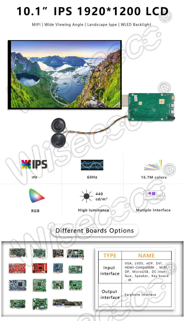 10.1 Inch IPS Tft Lcd Display 1920x1200 Resolution MIPI Interface Landscape Type LCD Modules for Raspberry Pi
