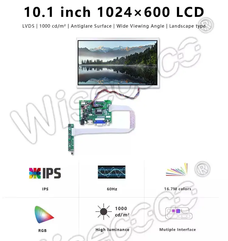 10.1" IPS 1024×600 LCD Sunlight-Readable High-Brightness Display
