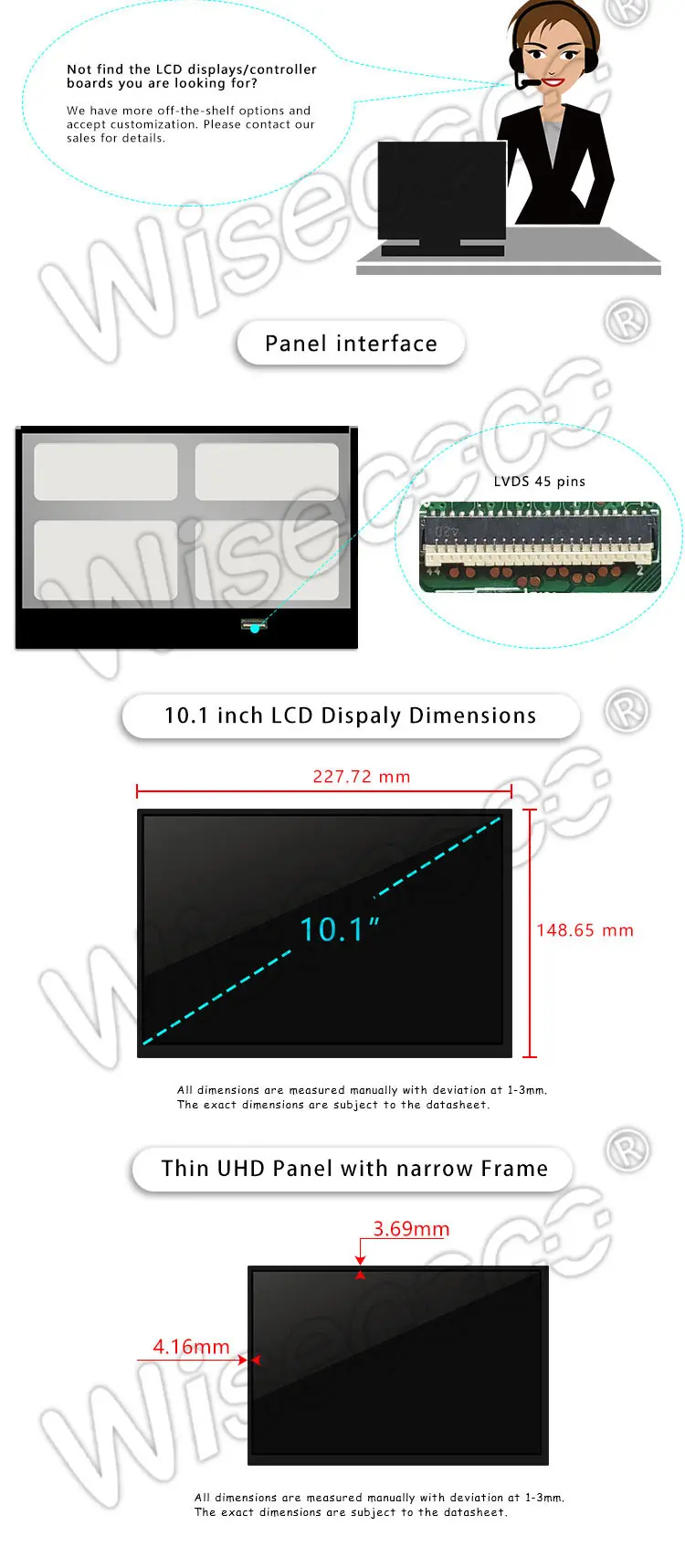 10.1 Inch 1920*1200 High Brightness TFT LCD Display LVDS 45 Pin Full HD Wide Viewing Angle Touch Screen Optional