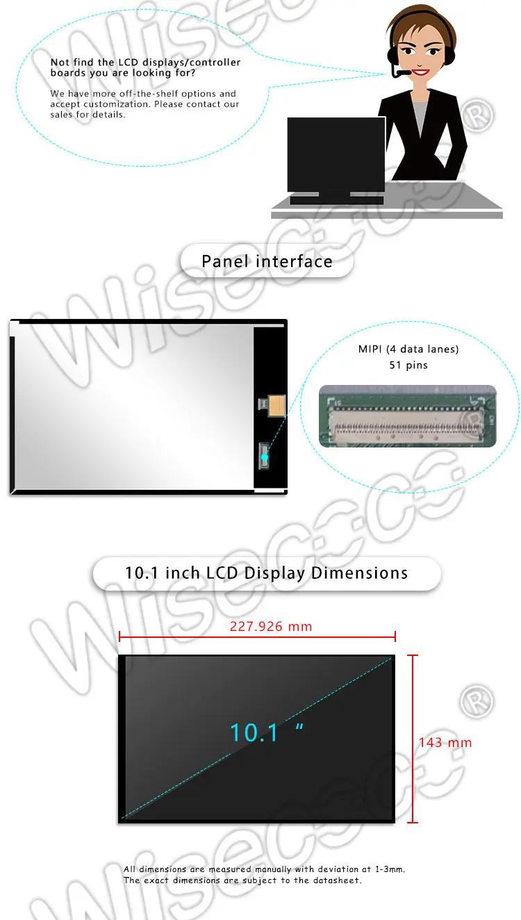 10.1 Inch IPS Tft Lcd Display 1920x1200 Resolution MIPI Interface Landscape Type LCD Modules for Raspberry Pi
