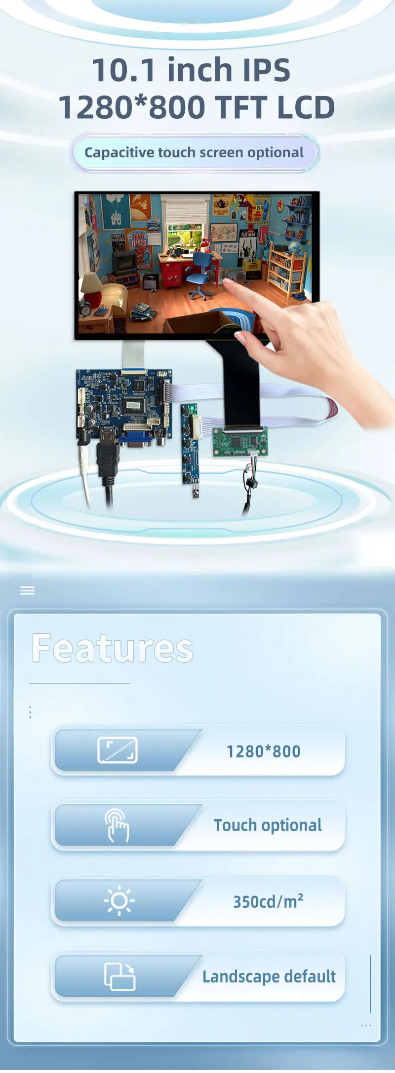 10.1 Inch 1280x800 Ips TFT LCD Display Touch Screen MIPI Interface LCD Panel Module