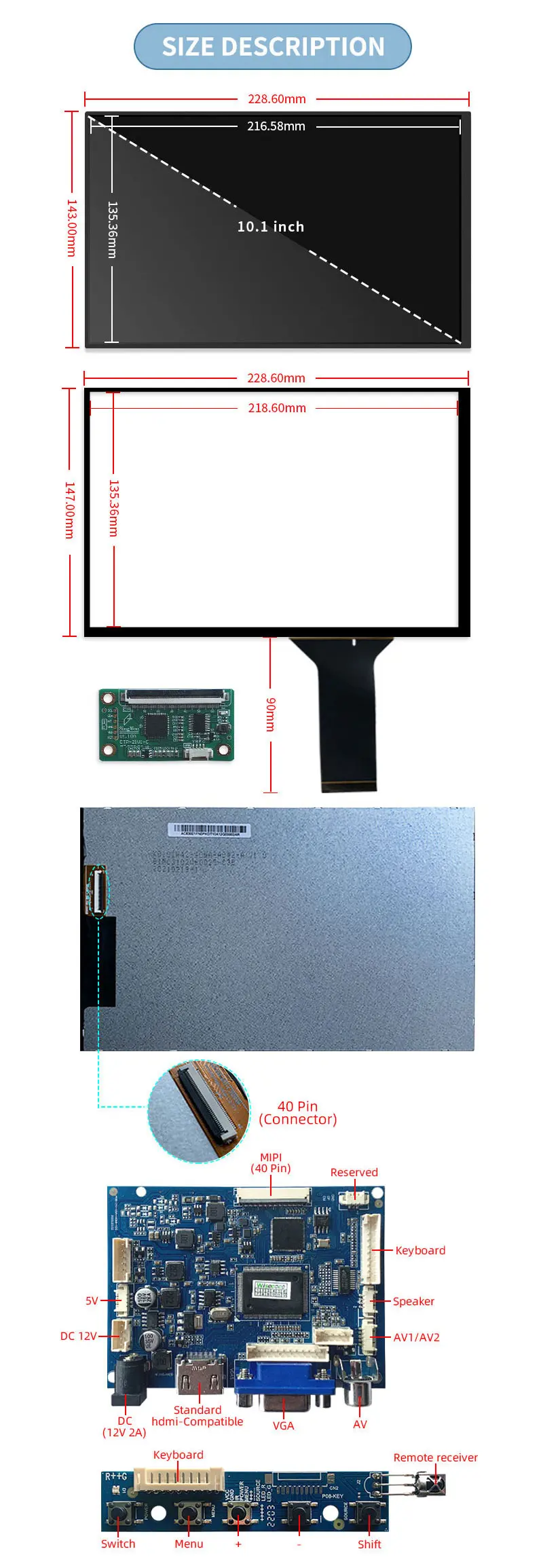 10.1 Inch 1280x800 Ips TFT LCD Display Touch Screen MIPI Interface LCD Panel Module