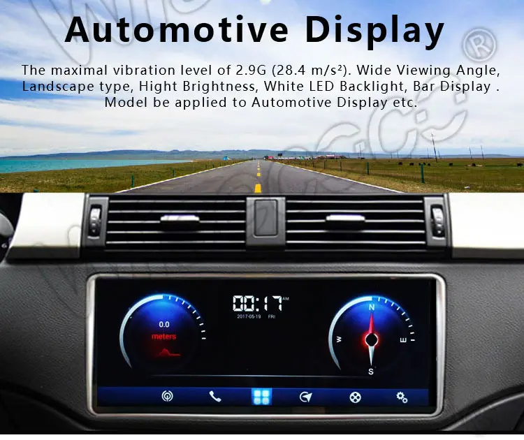 10.3 Inch Stretched Bar Type Display 1920x720 Wide Temperature 850 Nits High Brightness IPS LCD Display
