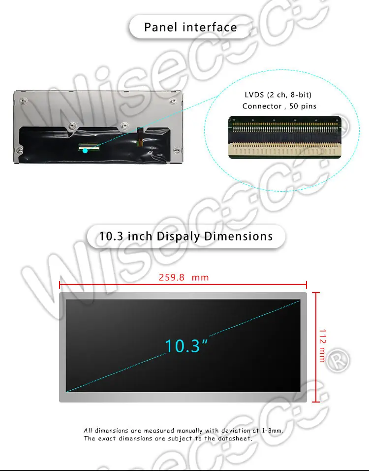 10.3 Inch Stretched Bar Type Display 1920x720 Wide Temperature 850 Nits High Brightness IPS LCD Display