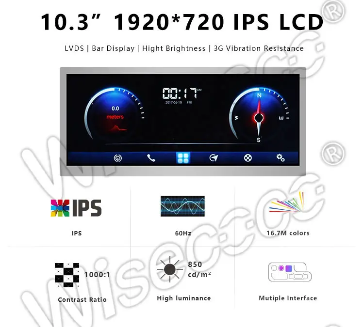 Outdoor High Brightness Screen 10.3 Inch Stretched Bar LCD Modules 