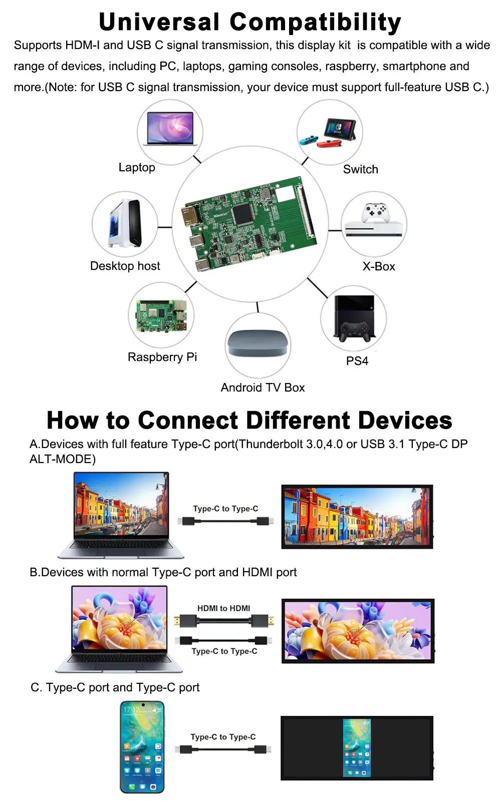 12.3 Inch Tft Lcd Display 1920x720 Incell Touch Screen USB Type-C 450 Nits IPS Stretched Bar LCD Display for Automotive