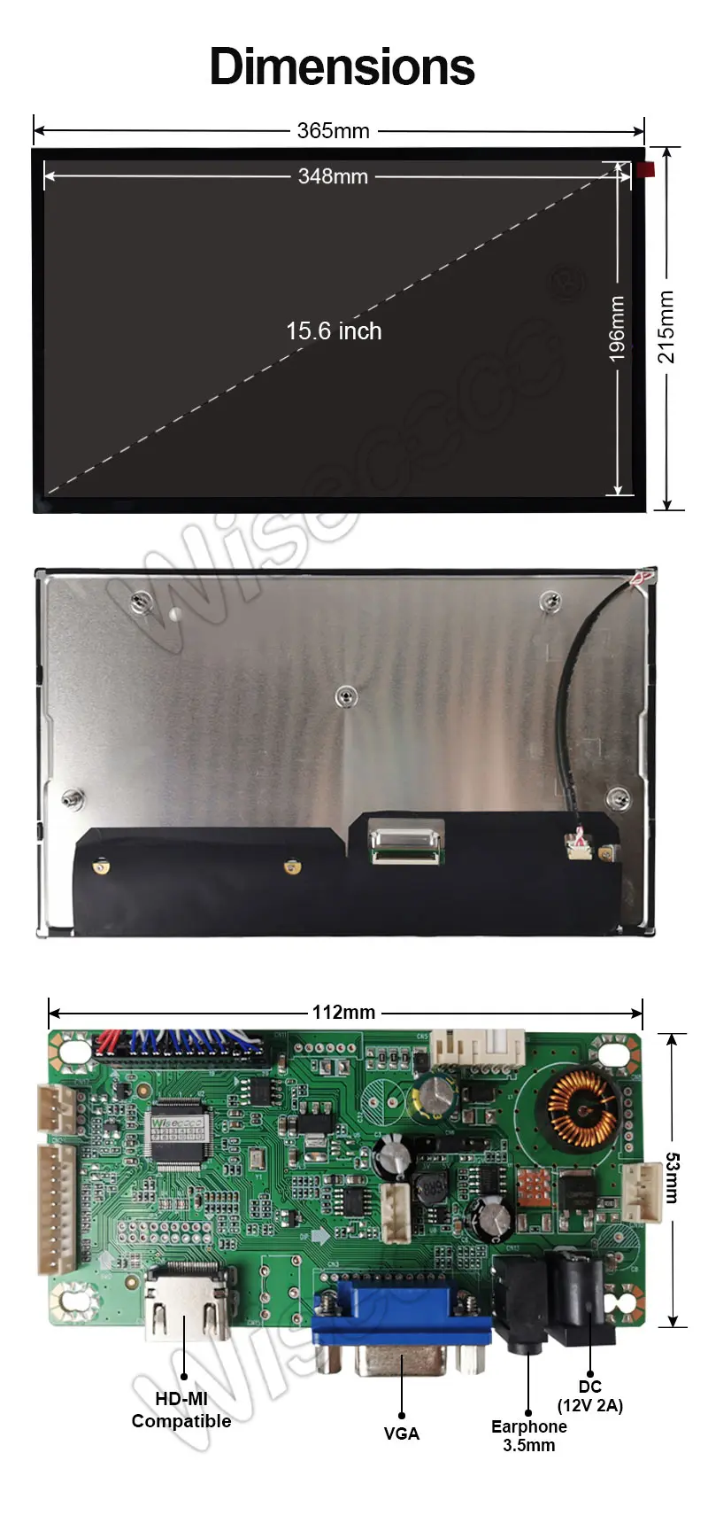15.6 Inch IPS TFT LCD Module Display FHD 1200Nits Brightness Sunlight Readable Display