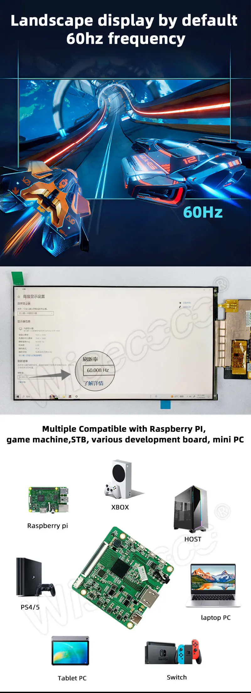 7 Inch IPS FHD Landscape Display 60 Hz Adjustable Brightness MIPI 1080P TFT LCD Screen Module