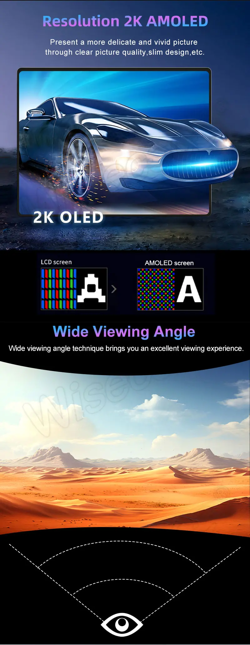 Custom 8 Inch 2K QHD Oled Screen 2480x1860 Ultra-Thin OLED E-Paper Modules Amoled Display with MIPI Interface