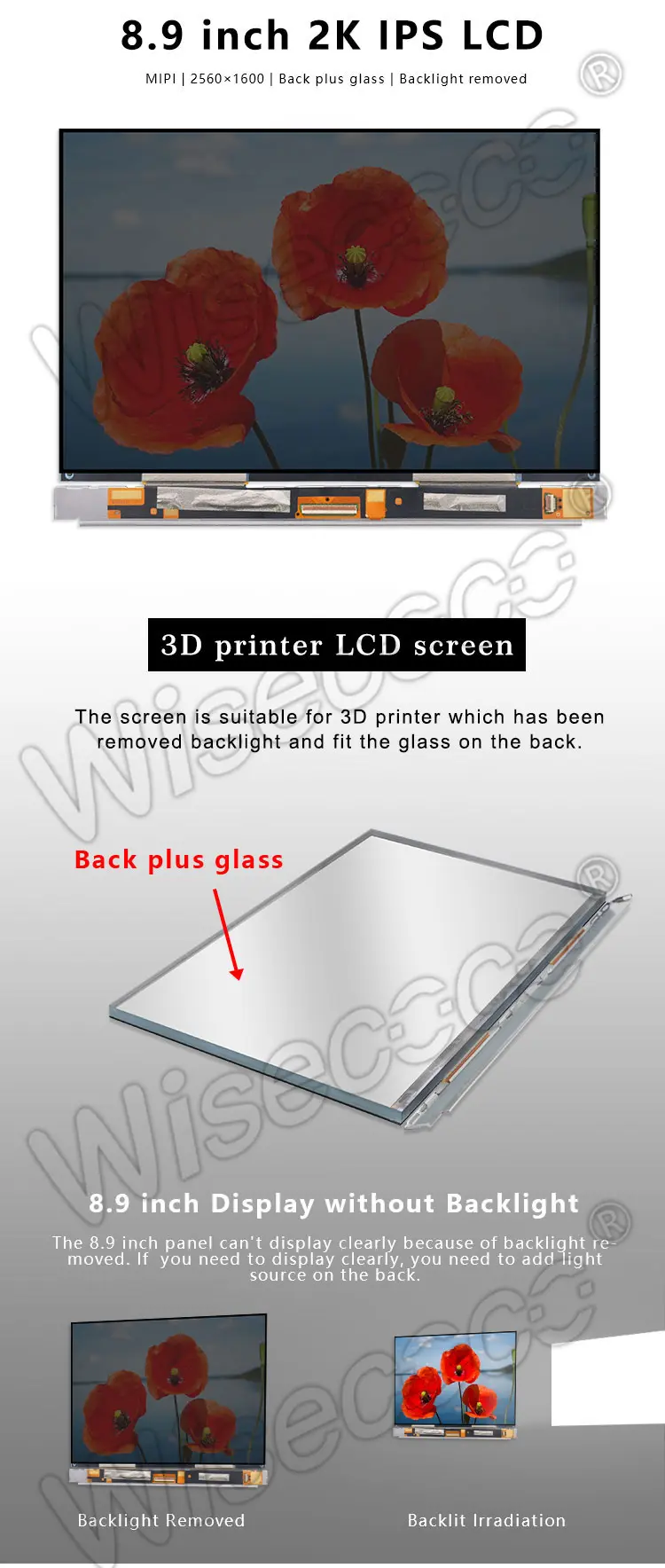 8.9 Inch 2560x1600 2k Ips Tft Lcd Display Panel Backlight Removed for 3d Printer Screen