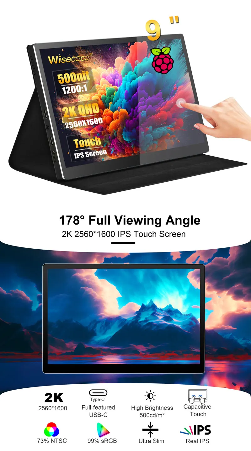 8.9 Inch Portable Monitor 2560x1600 Type-c HDMI Portable Display External Secondary Screen with Capacitive Touch