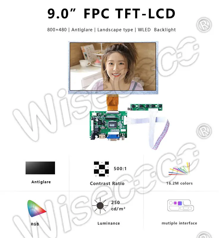 9 Inch 800x480 Tft Lcd Display Panel Module with 50 Pin TTL FPC Connector Controller Board