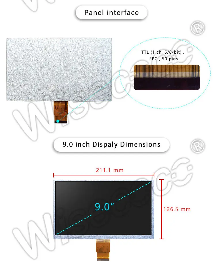 9 Inch 800x480 Tft Lcd Display Panel Module with 50 Pin TTL FPC Connector Controller Board