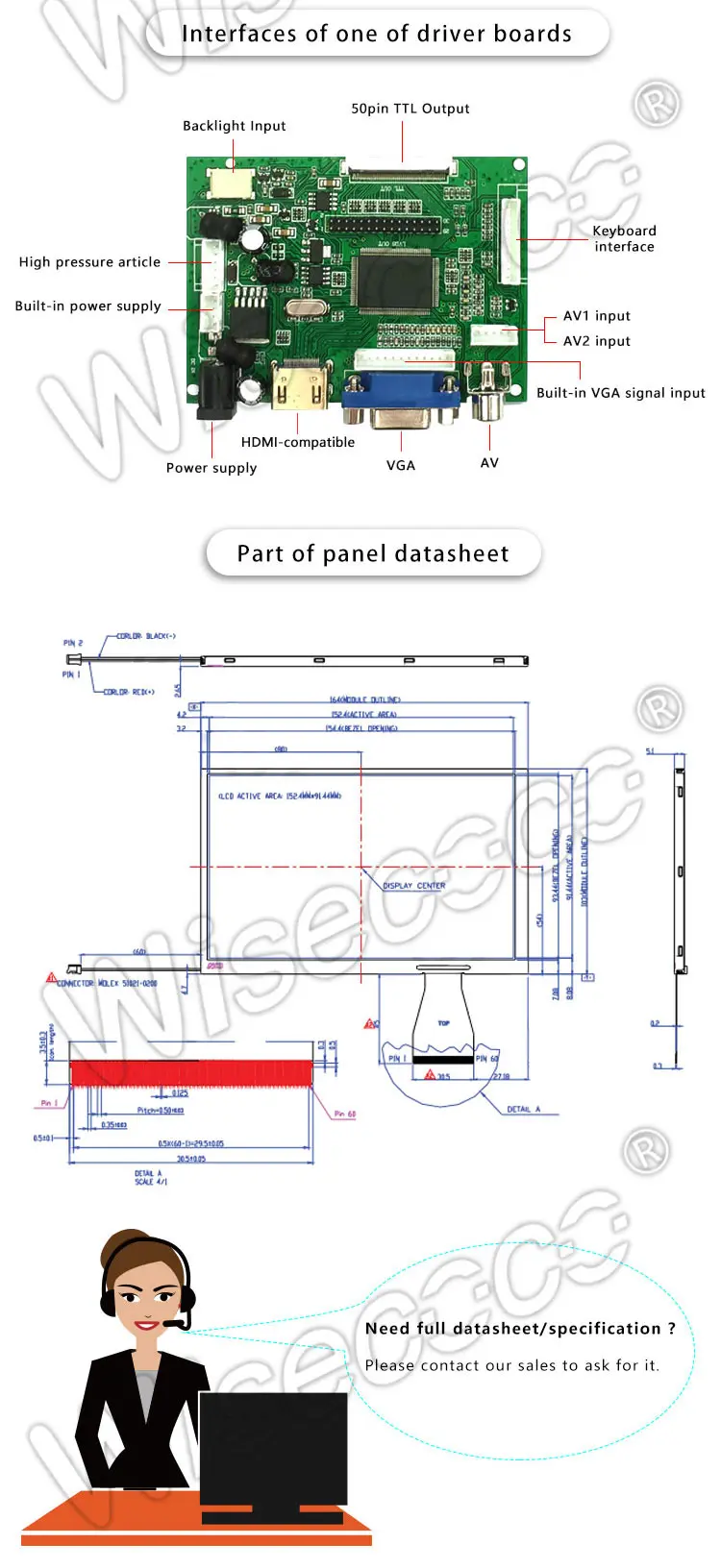 9 Inch 800x480 Tft Lcd Display Panel Module with 50 Pin TTL FPC Connector Controller Board