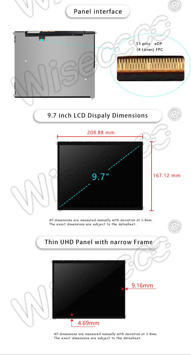 9.7 Inch TFT LCD Display 2048x1536 2K High Resolution EDP IPS LCD Module with Driver Board