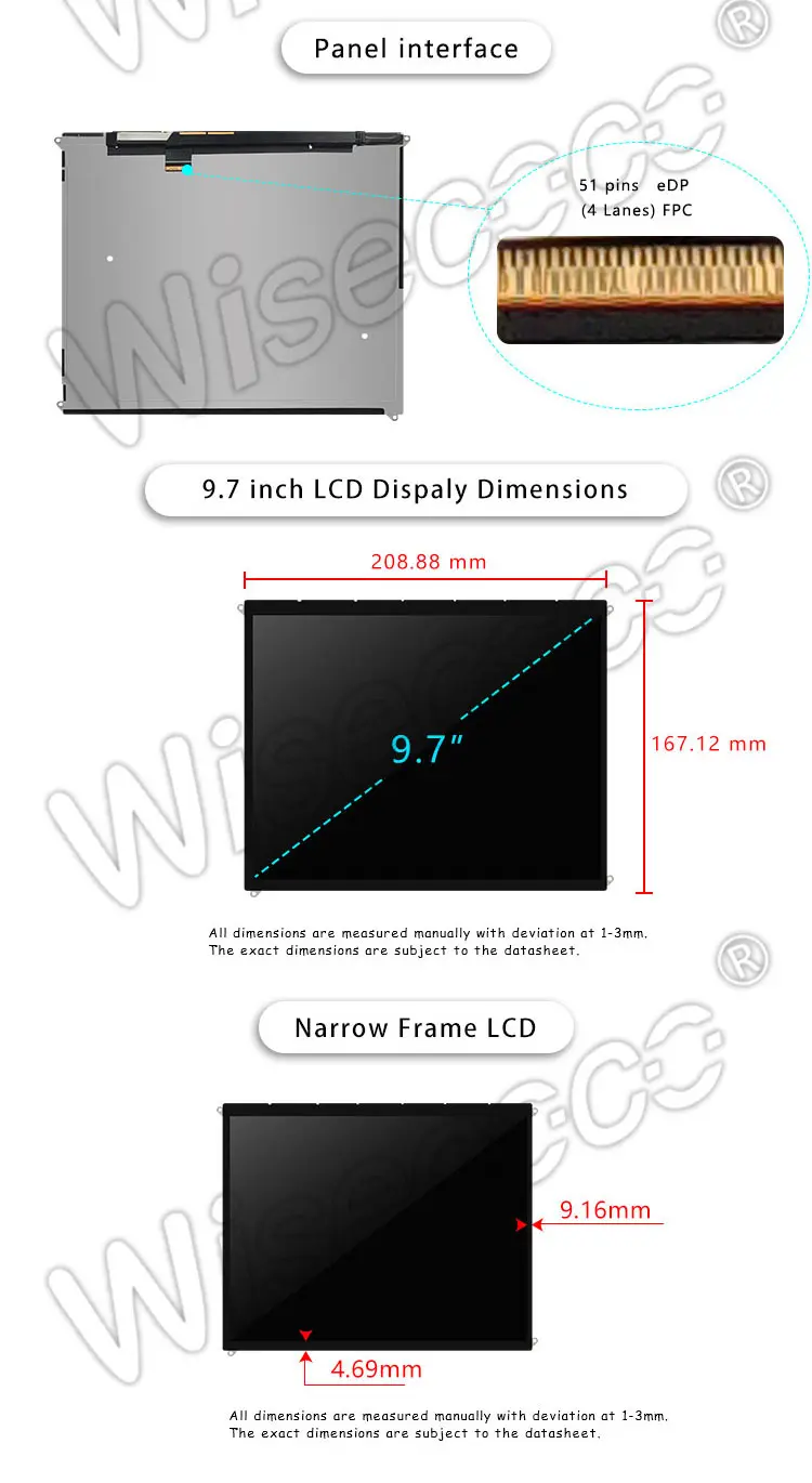 9.7 Inch Ips TFT LCD Module 2048x1536 51 Pin Edp Interface Touch Screen Panel with Controller Board