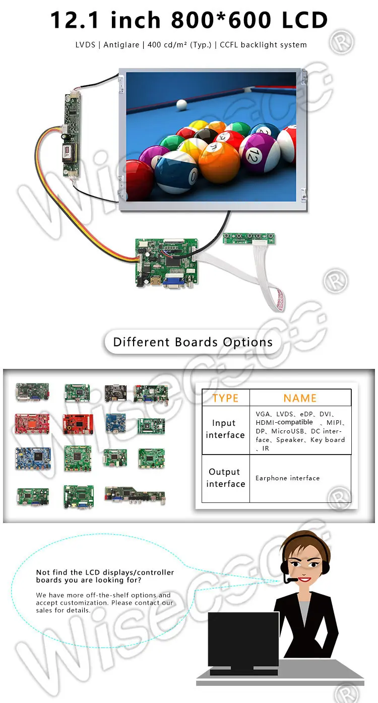 12.1 Inch 800*600 Lvds 20 Pin Tft LCD Display Module