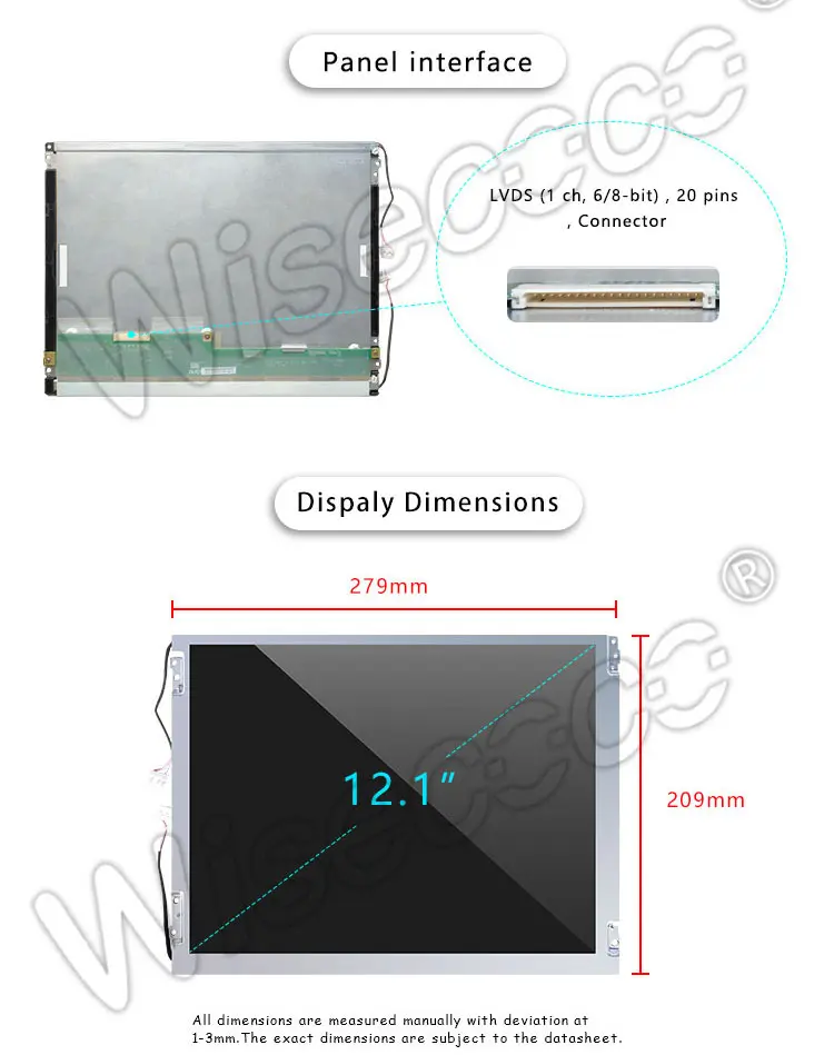 12.1 Inch 800*600 Lvds 20 Pin Tft LCD Display Module