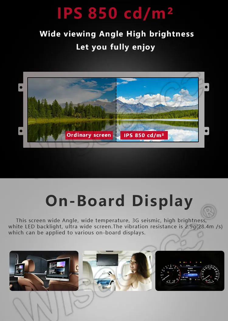 12.3 Inch Stretched Bar Display LVDS Interface 1920x720 High Brightness TFT LCD Display