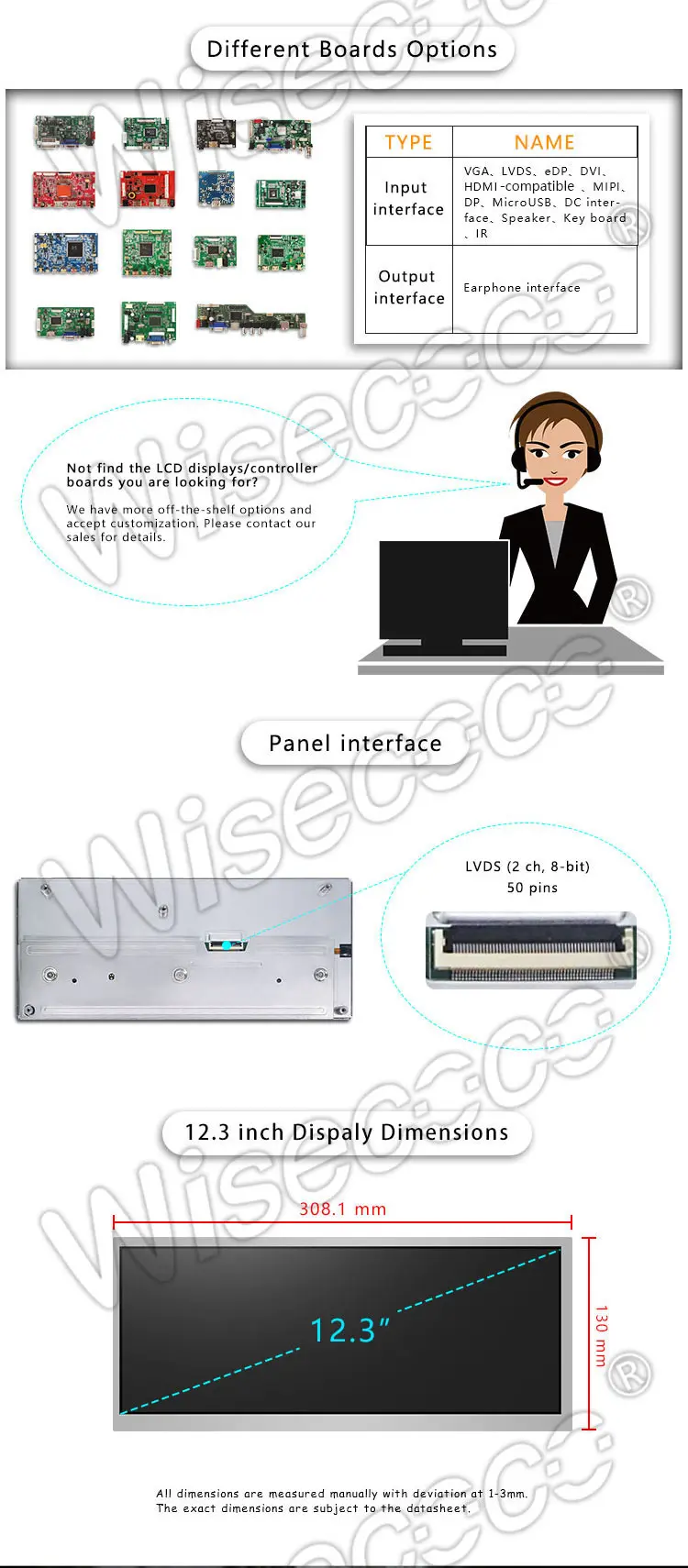 12.3 Inch Stretch LCD Display 1920*720 Car Navigation Automotive Bar Type TFT LCD Screen