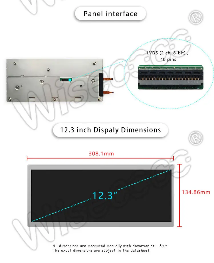 12.3 Inch TFT LCD Display 1920x720 High Brightness Wide Temperature Bar Display With Driver Board