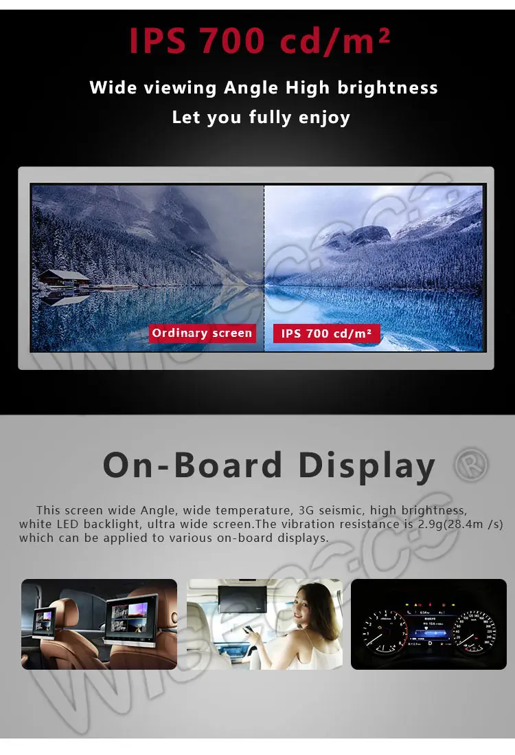 12.3 Inch TFT LCD Display 1920x720 High Brightness Wide Temperature Bar Display With Driver Board