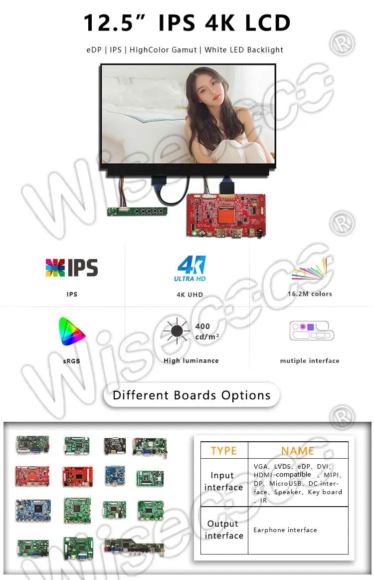 12.5 Inch IPS TFT LCD Display 3840x2160 4K EDP Interface Laptop LCD Screen Module