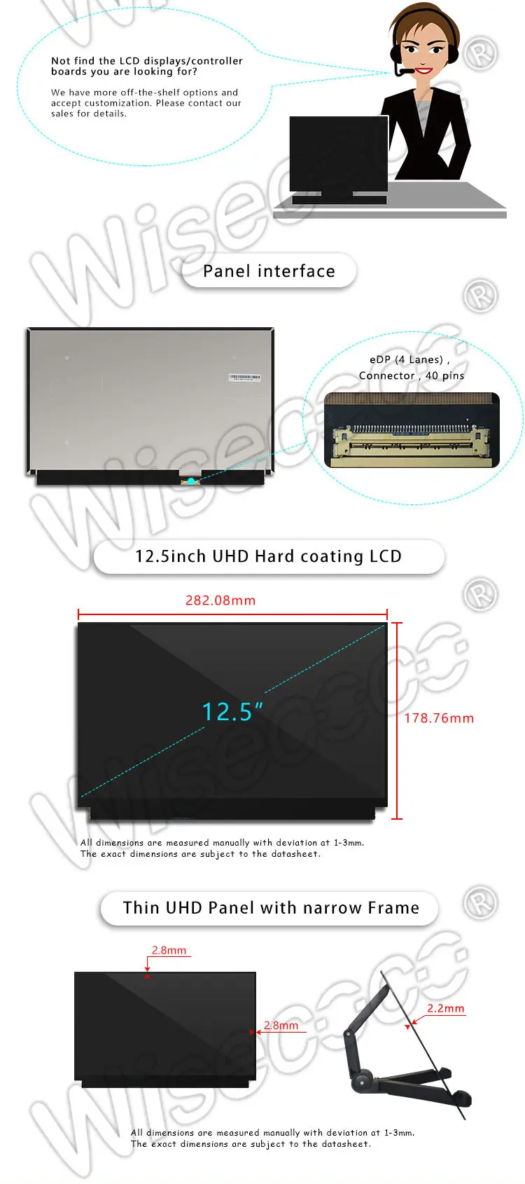 12.5 Inch IPS TFT LCD Display 3840x2160 4K EDP Interface Laptop LCD Screen Module