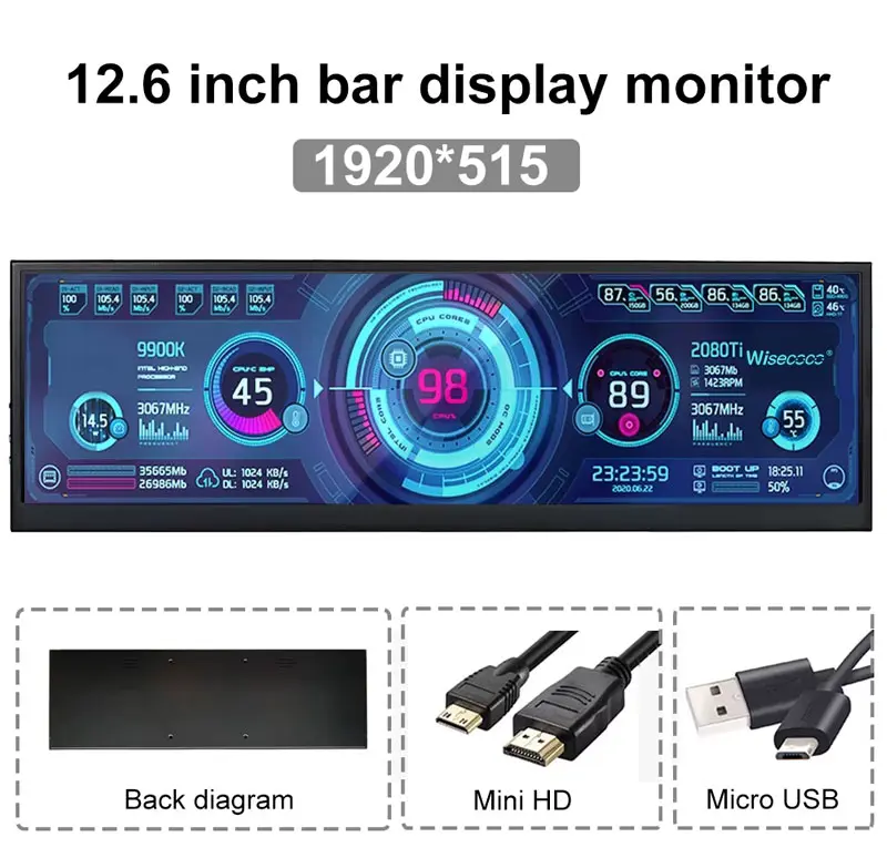 12.6 Inch Portable Monitor IPS Bar LCD Display Multi-touch Screen