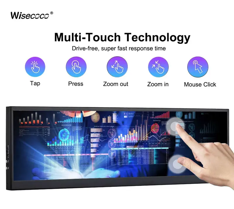 12.6 Inch Portable Monitor IPS Bar LCD Display Multi-touch Screen