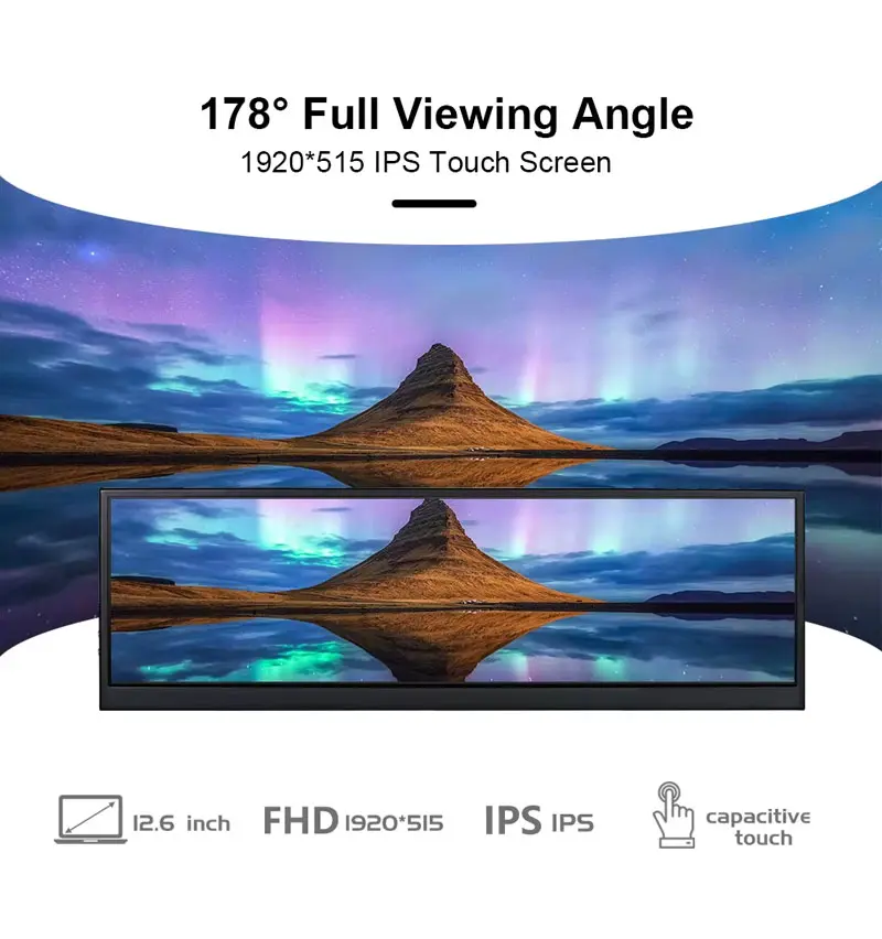 12.6 Inch Portable Monitor IPS Bar LCD Display Multi-touch Screen