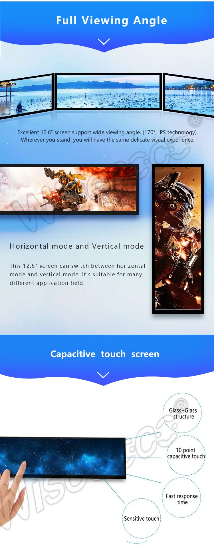 12.6 Inch FHD 1920x515 Stretched Bar LCD Display Panel EDP Interface IPS TFT LCD Screen Panel