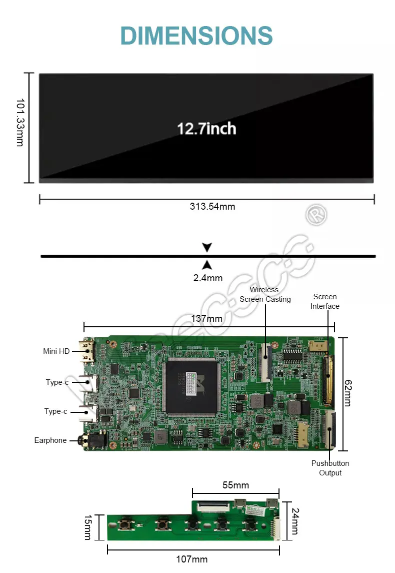 12.7 Inch 2880x864 IPS Stretched Bar LCD Display