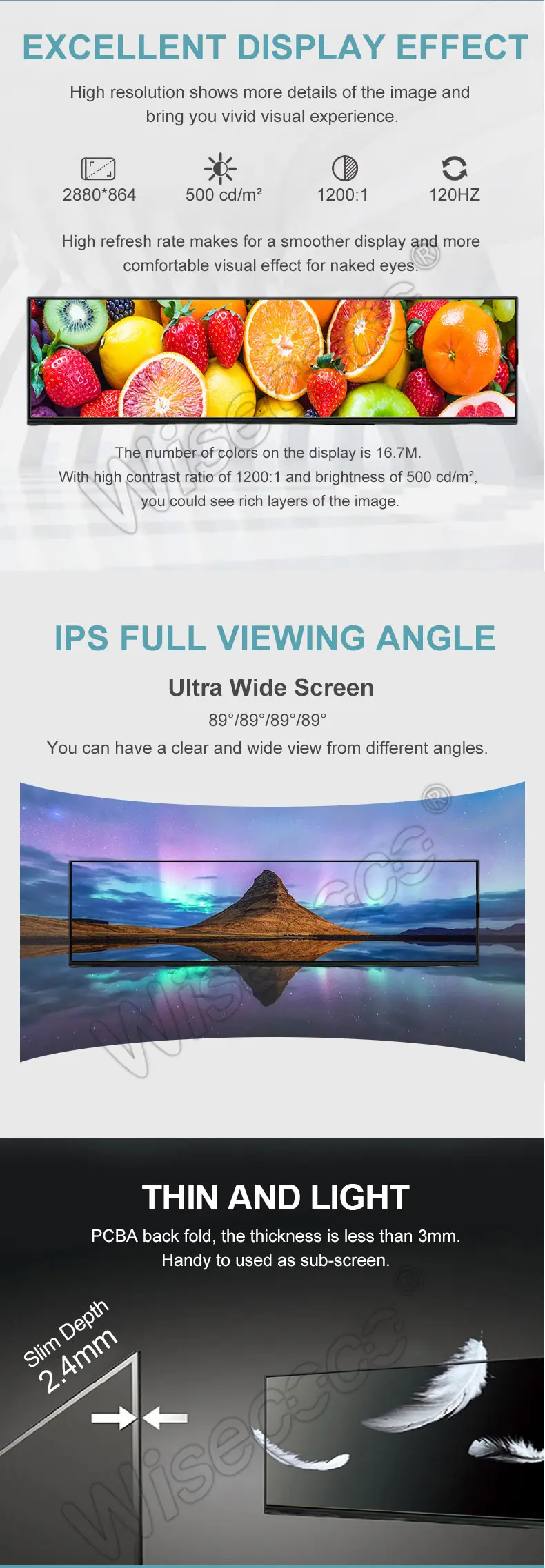 12.7 Inch 2880x864 IPS Stretched Bar LCD Display